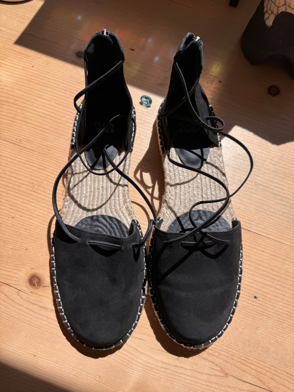 Eileen Fisher Suede Lace Espadrille Black Straps Zipper Size 10 Women NWT Summer